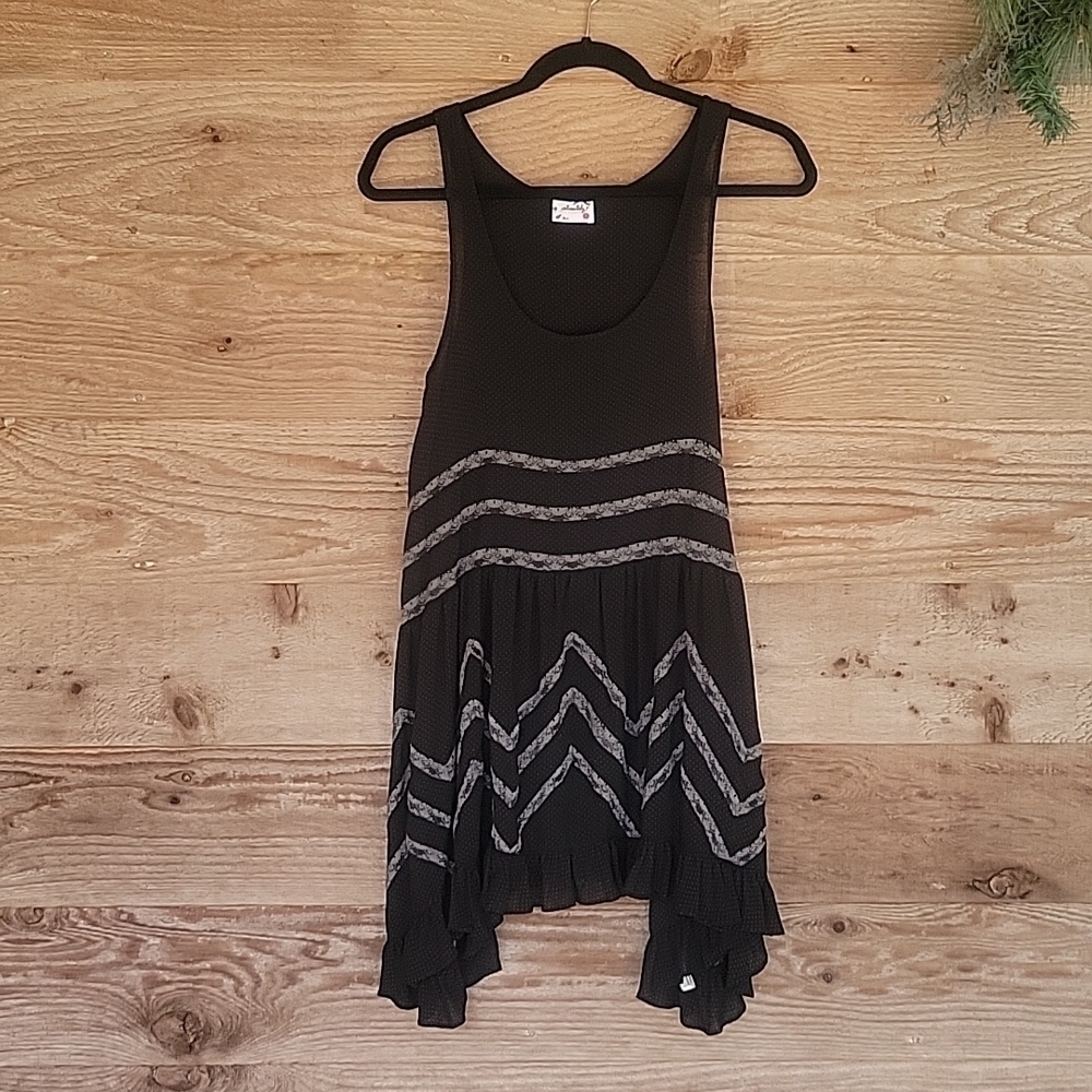 Free People Black and Gray Voile Lace Trapeze Slip Dress Size XSmall